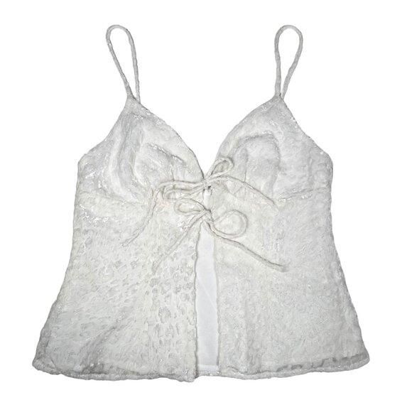 Revolve More To Come Josie Burnout Velvet Cami Top Sz.S White Bow Coquette Y2K - Picture 10 of 11